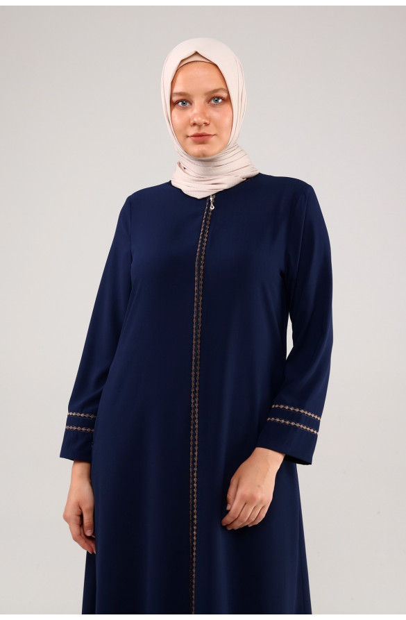 JAMİLA NAKIŞLI YAZLIK KETEN FERACE - LACİVERT