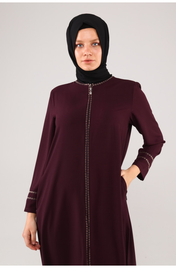 JAMİLA NAKIŞLI YAZLIK KETEN FERACE - MÜRDÜM