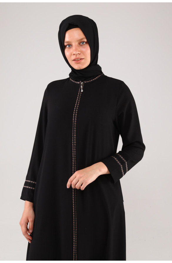 JAMİLA NAKIŞLI YAZLIK KETEN FERACE - SİYAH 