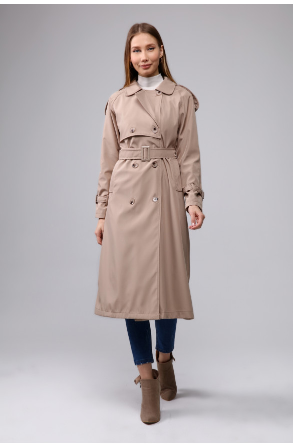 Jamila Reglan Kol Mevsimlik Astarlı Uzun Trençkot - BEJ