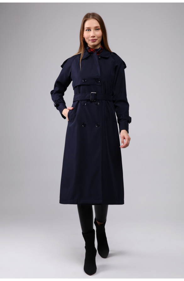 Jamila Reglan Kol Mevsimlik Astarlı Uzun Trençkot - LACİVERT