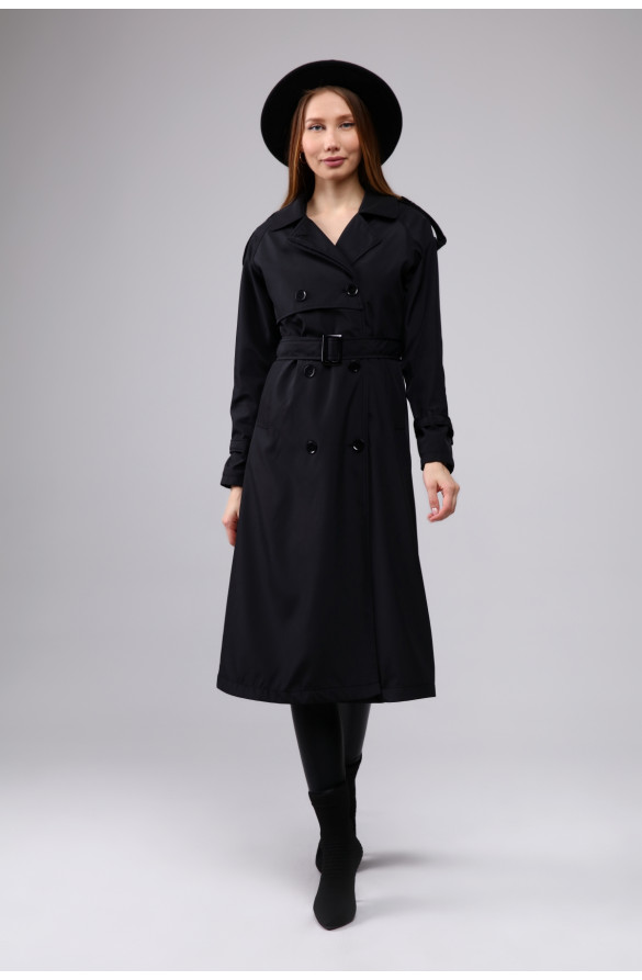 Jamila Reglan Kol Mevsimlik Astarlı Uzun Trençkot - SİYAH