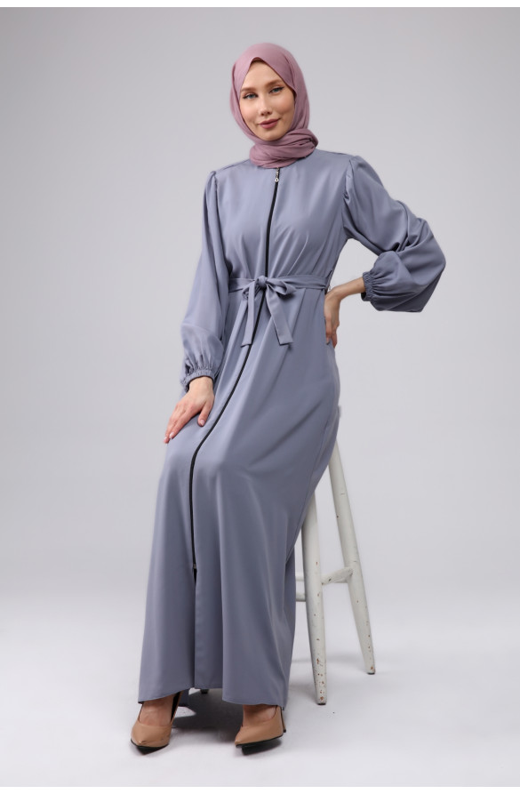 BALON KOLLU MEDİNE İPEĞİ KADIN FERACE - GRİ