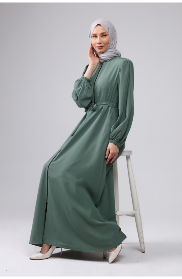 BALON KOLLU MEDİNE İPEĞİ KADIN FERACE - YAĞ YEŞİLİ