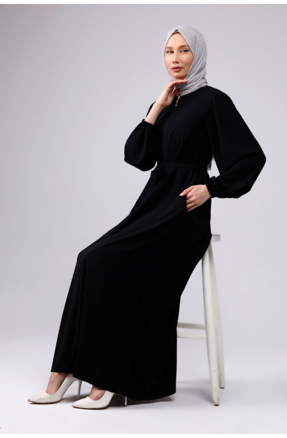 BALON KOLLU MEDİNE İPEĞİ KADIN FERACE - SİYAH