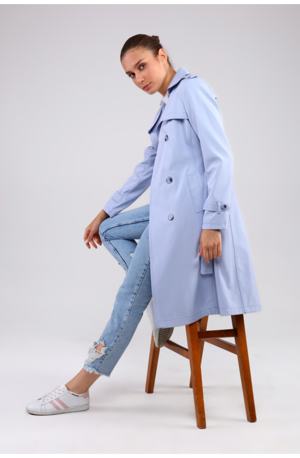 Jamila orta boy kadın astarlı trençkot - BULUT MAVİ