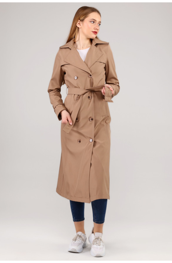 Kadın Astarlı Uzun Trençkot - VİZON