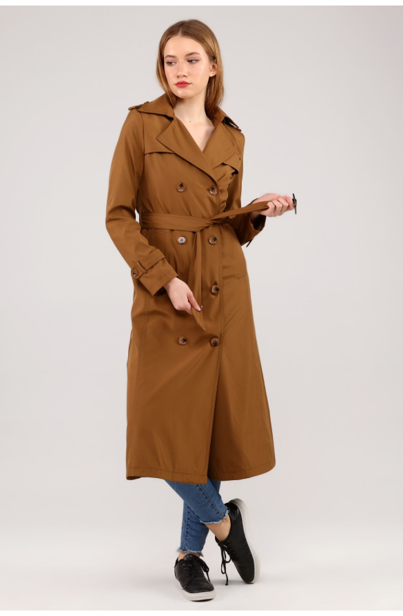 Kadın Astarlı Uzun Trençkot - TABA