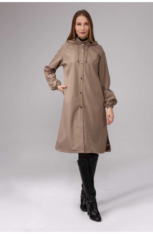 Kadın Spor Kapüşonlu Trençkot - VİZON