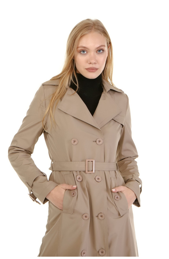 JAMİLA MEVSİMLİK ASTARLI UZUN TRENÇKOT - VİZON