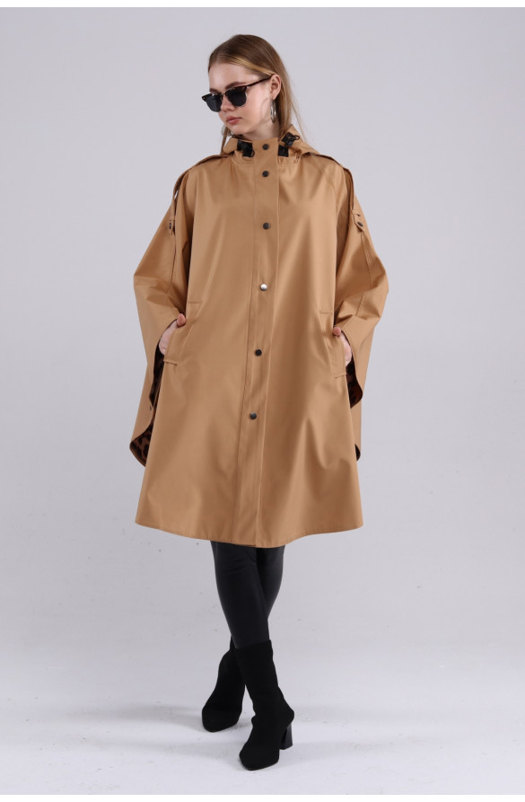 JAMİLA OVERSİZE KAPÜŞONLU MEVSİMLİK PANÇO - KAMEL
