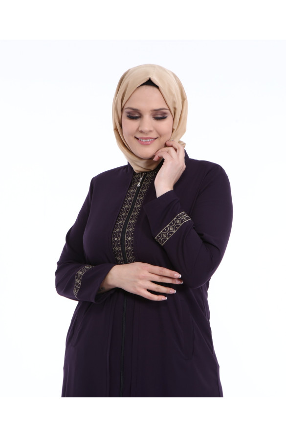 NAKIŞLI FERMUARLI BÜYÜK BEDEN FERACE - MÜRDÜM