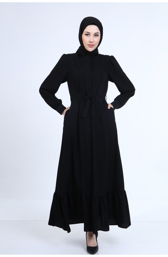 1.KALİTE MEDİNE İPEĞİ YAZLIK DÜĞMELİ FERACE - SİYAH