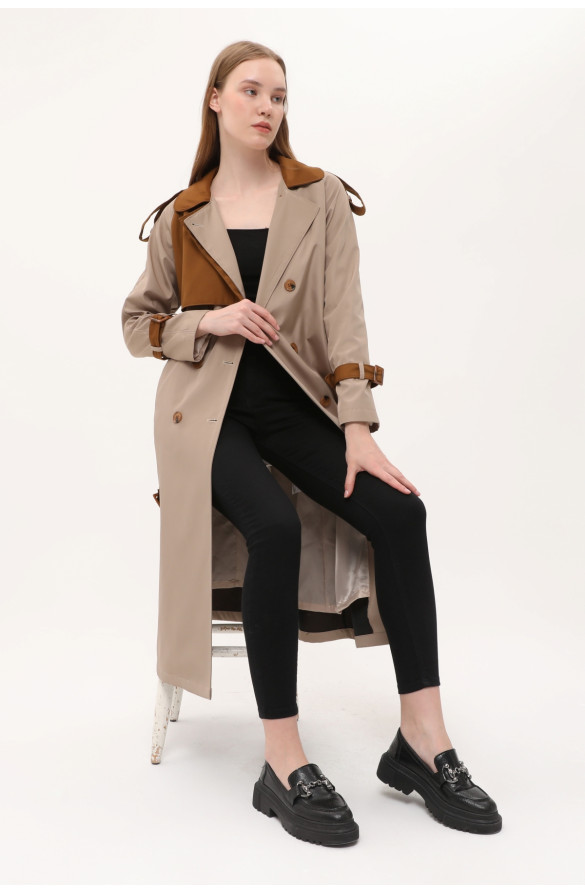 JAMİLA İKİ RENKLİ KADIN MEVSİMLİK TRENÇKOT/KAP - BEJ
