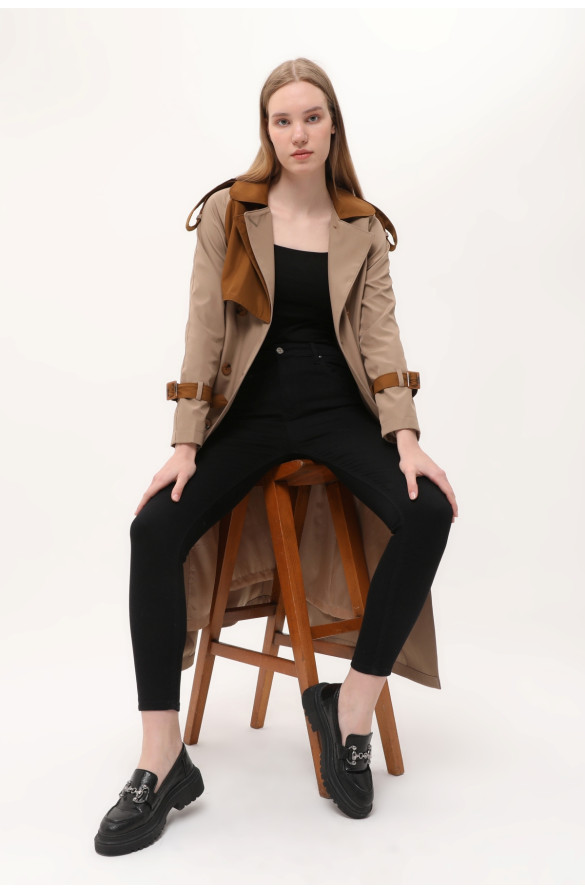 JAMİLA İKİ RENKLİ KADIN MEVSİMLİK TRENÇKOT/KAP - VİZON