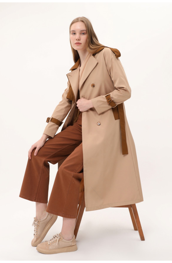JAMİLA İKİ RENKLİ KADIN MEVSİMLİK TRENÇKOT/KAP - CAMEL