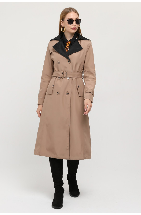 1. KALİTE BONDİT KUMAŞ ÇİFT RENKLİ İÇİ ASTARLI MEVSİMLİK KADIN TRENÇKOT - VİZON