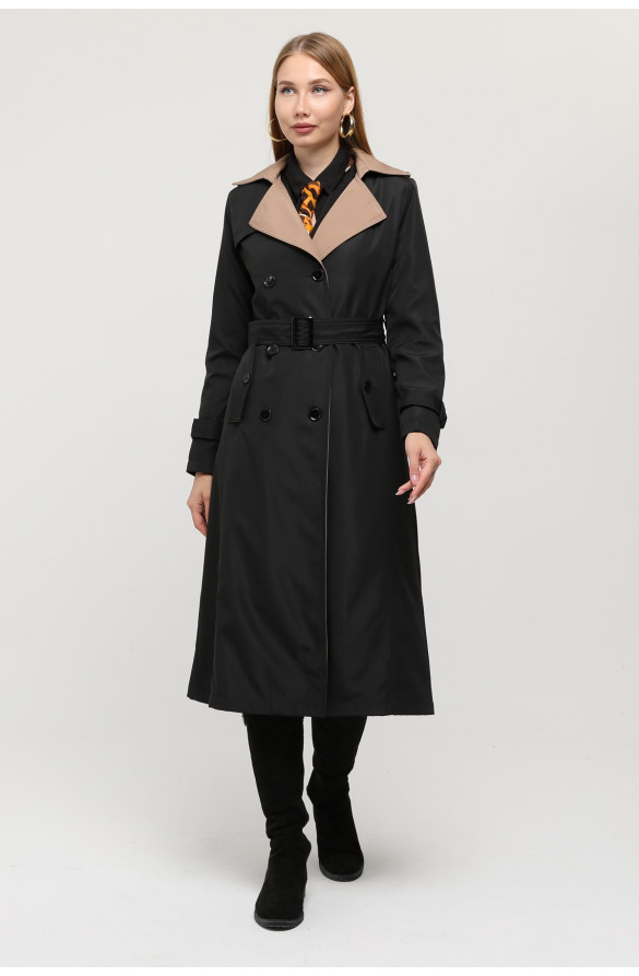 1. KALİTE BONDİT KUMAŞ ÇİFT RENKLİ İÇİ ASTARLI MEVSİMLİK KADIN TRENÇKOT - SİYAH