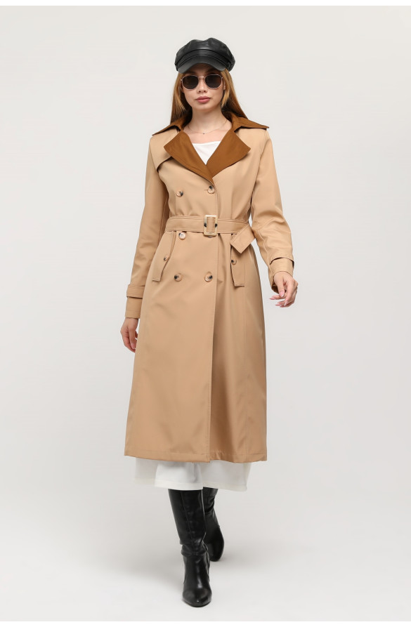 1. KALİTE BONDİT KUMAŞ ÇİFT RENKLİ İÇİ ASTARLI MEVSİMLİK KADIN TRENÇKOT - KAMEL