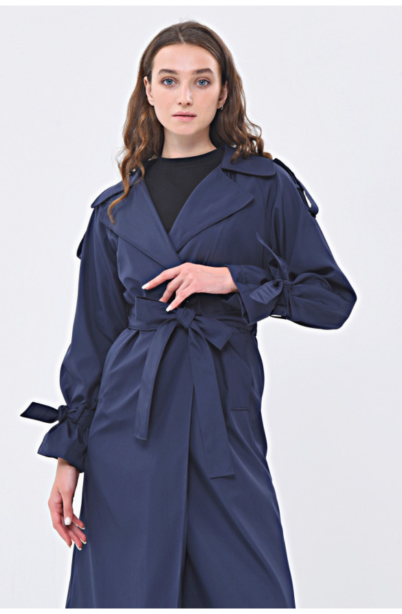 JAMİLA TEK DÜĞMELİ REGLAN KOL UZUN MEVSİMLİK ASTARLI TRENÇKOT - LACİVERT