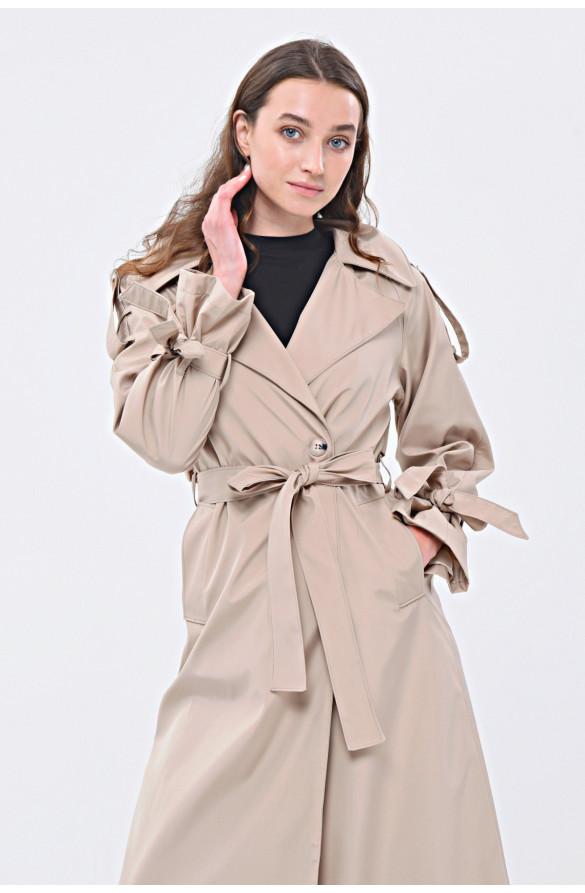 JAMİLA TEK DÜĞMELİ REGLAN KOL UZUN MEVSİMLİK ASTARLI TRENÇKOT - BEJ