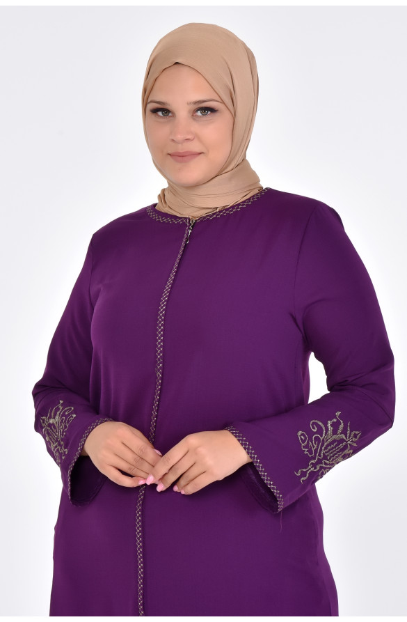 Jamila Gizli Fermuarlı, Nakışlı Kadın Ferace - MOR