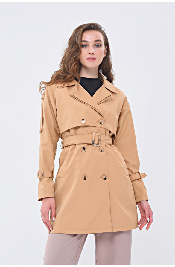 REGLAN KOL MEVSİMLİK ASTARLI KADIN TRENÇKOT/KAP - KAMEL