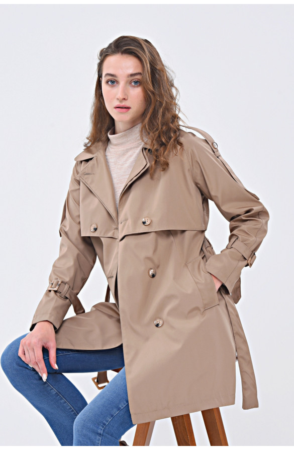 REGLAN KOL MEVSİMLİK ASTARLI KADIN TRENÇKOT/KAP - VİZON