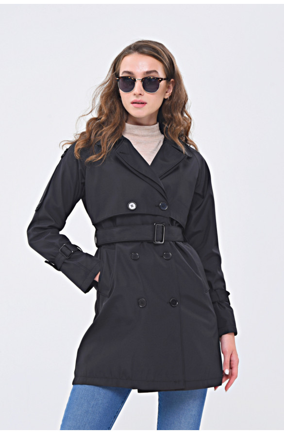 REGLAN KOL MEVSİMLİK ASTARLI KADIN TRENÇKOT/KAP - SİYAH