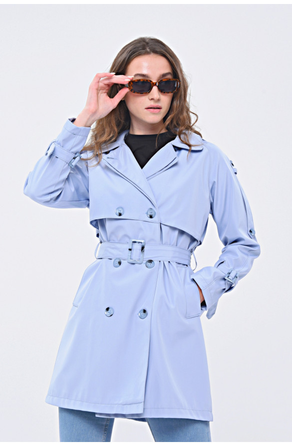 REGLAN KOL MEVSİMLİK ASTARLI KADIN TRENÇKOT/KAP - BULUT MAVİSİ