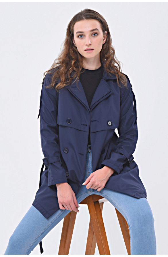 REGLAN KOL MEVSİMLİK ASTARLI KADIN TRENÇKOT/KAP - LACİVERT