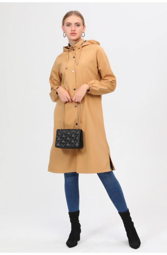 Kadın Spor Kapüşonlu Trençkot - KAMEL