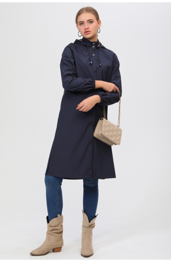 Kadın Spor Kapüşonlu Trençkot - LACİVERT