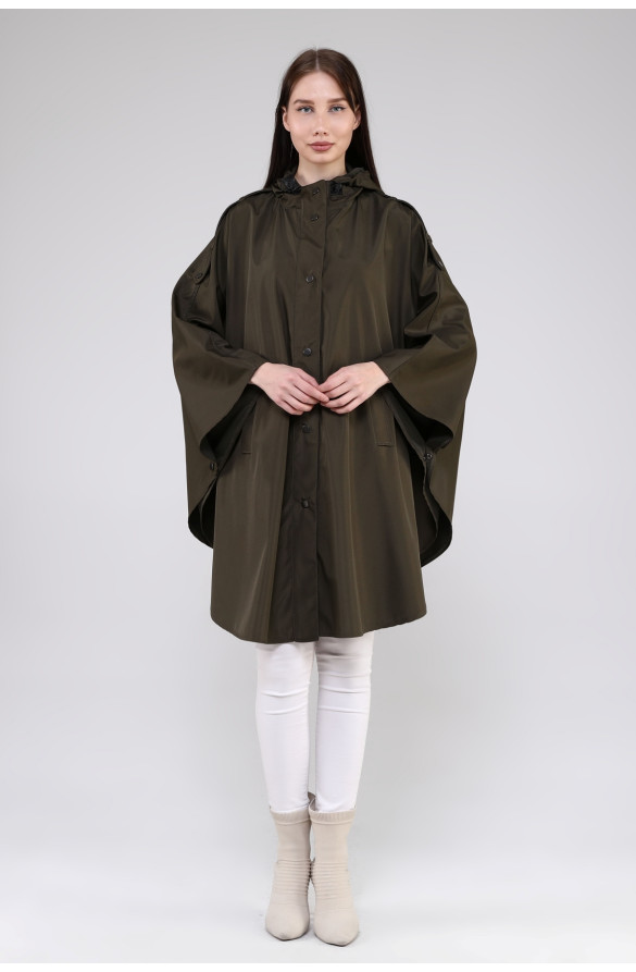 JAMİLA OVERSİZE KAPÜŞONLU MEVSİMLİK PANÇO - HAKİ