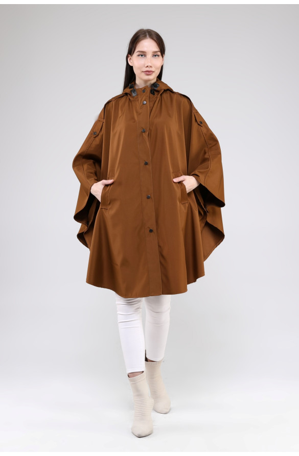 JAMİLA OVERSİZE KAPÜŞONLU MEVSİMLİK PANÇO - TABA