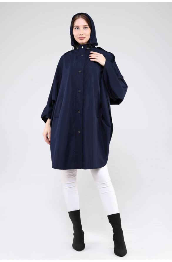 JAMİLA OVERSİZE KAPÜŞONLU MEVSİMLİK PANÇO - LACİVERT